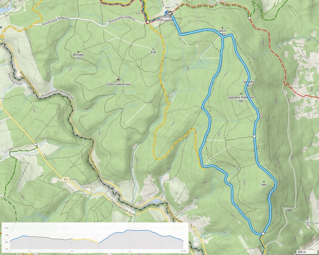 mapa przedstawiająca trasę narciarstwa biegowego duża jagodna