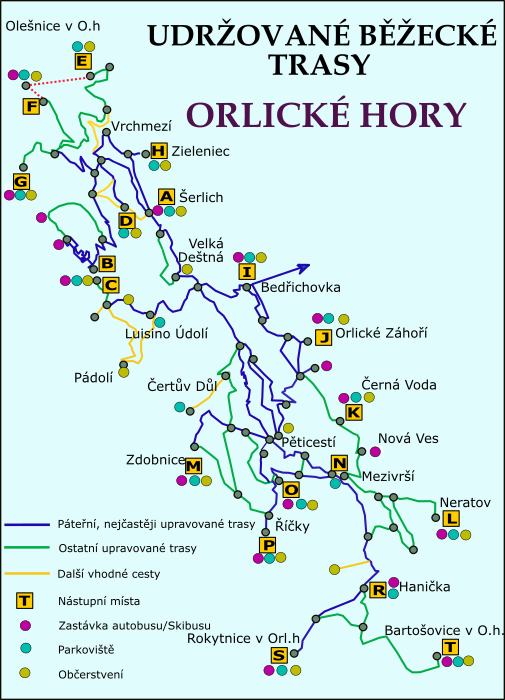 mapa pokazująca trasy narciarstwa biegowego orlicke zahori