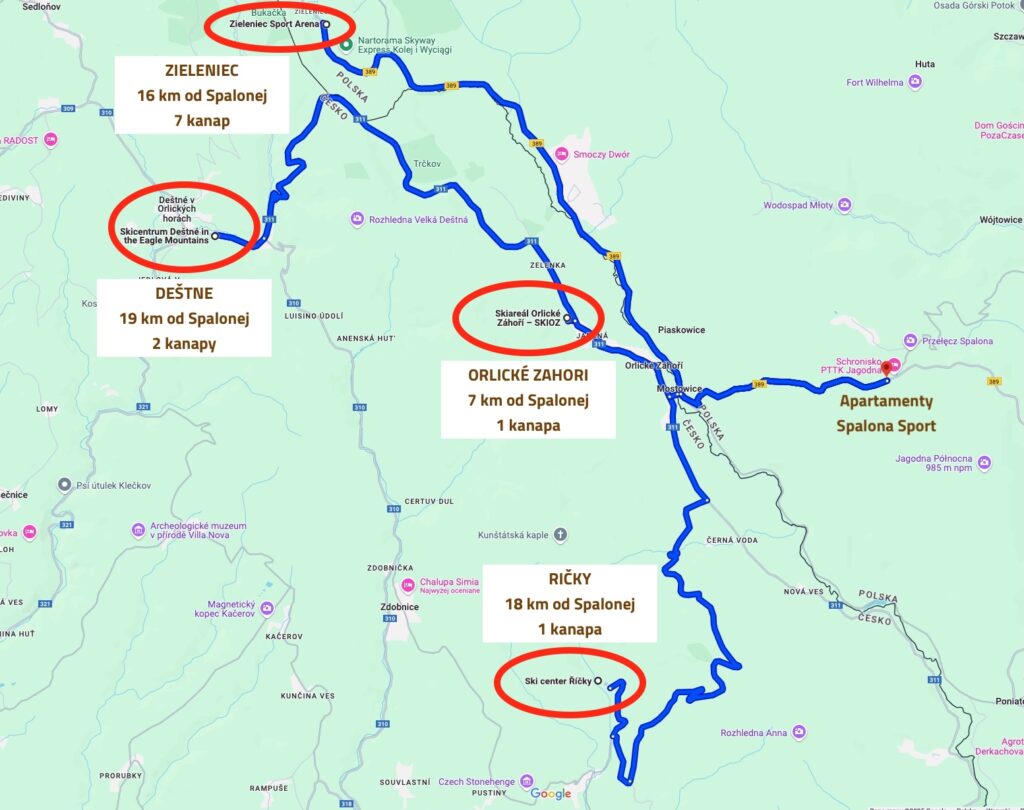 mapka pokazująca wyciągi blisko Spalonej